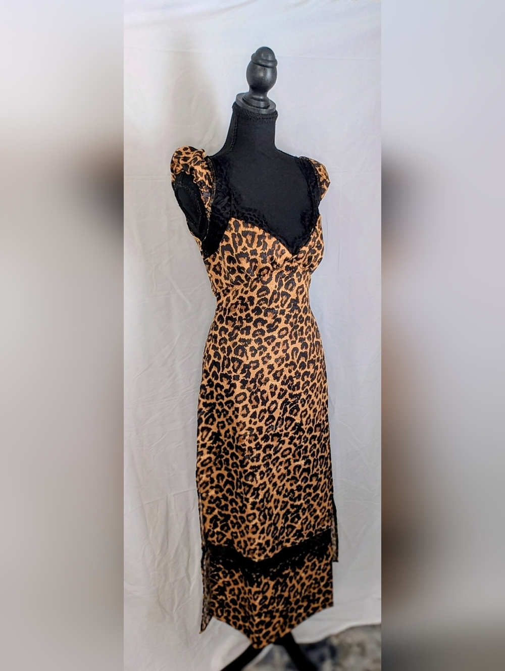 Free People Leopard Midi Dress XS NWT Lace Trim Cutout Slip Dress